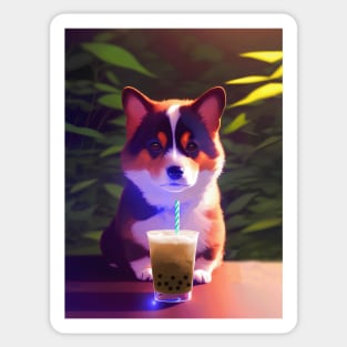 Corgi with boba bubble tea Sticker